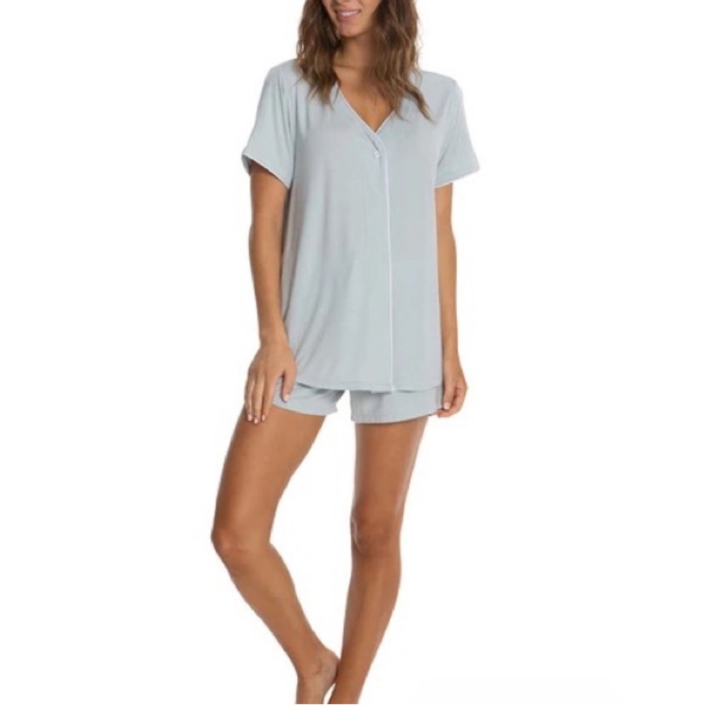 Barefoot Dreams Luxe Milk Jersey Short Sleeve Piped PJ Set Top and Shorts Sz XS